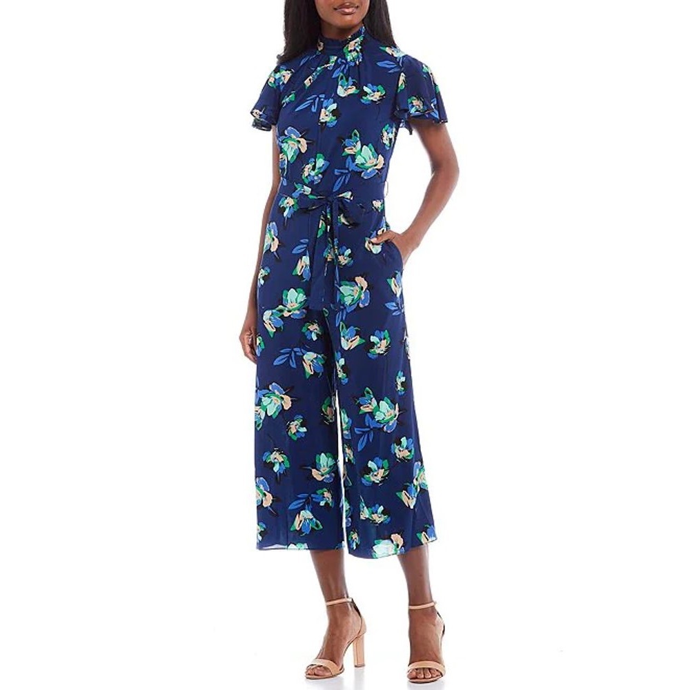 Donna Morgan Flutter Sleeve Mock Neck Crop Jumpsuit